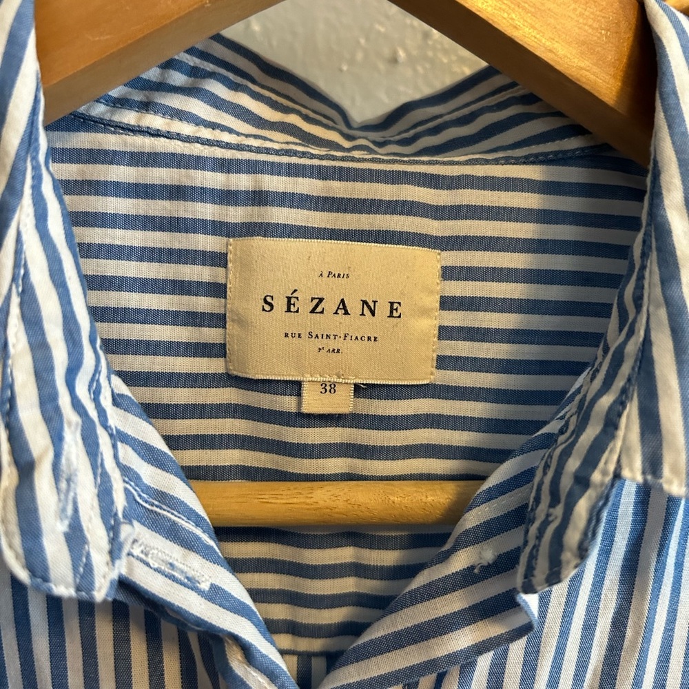 Sezane blue and white striped button down blouse - Picture 4 of 8